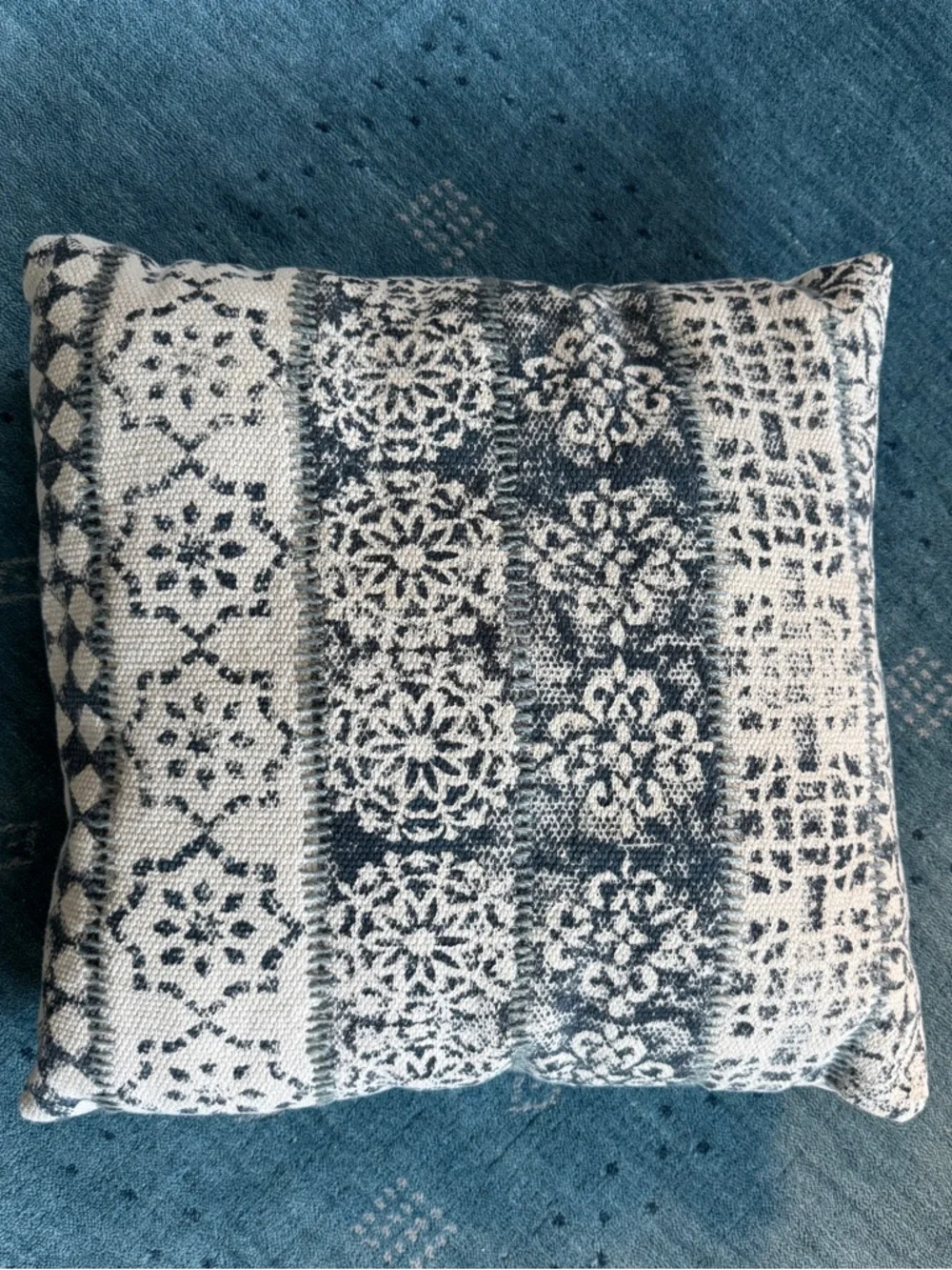 Blue and White Patterned Decorative Pillow